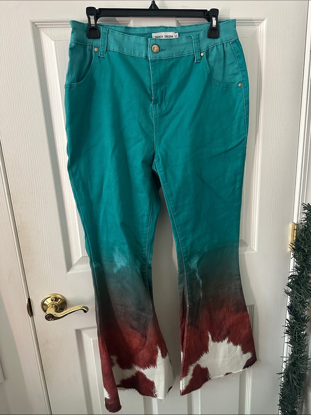 Ranch Dress’n Teal to Red Dip-Dye Flare Jeans